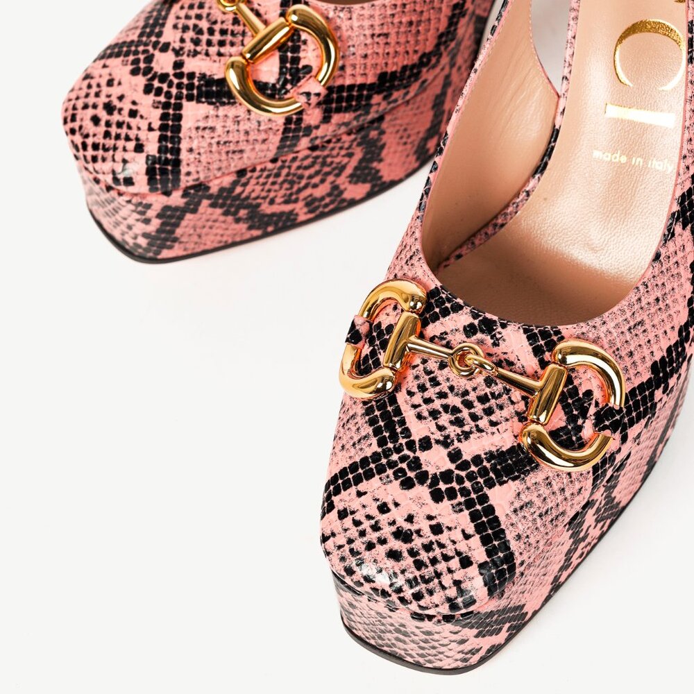Gucci Wild Rose Python Calf Print Horsebit Platfo… - image 6